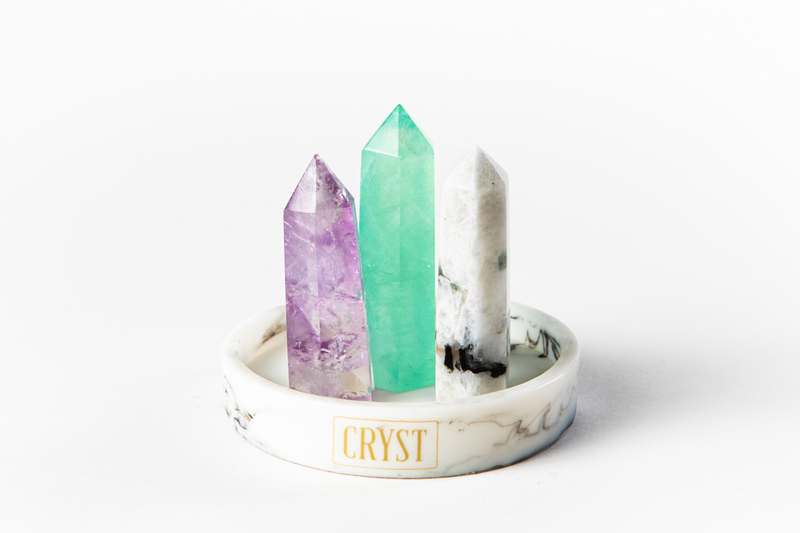 Pisces Crystal Trio - Rainbow Moonstone, Fluorite + Amethyst