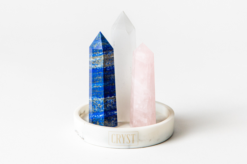 Taurus Crystal Trio - Rose Quartz, Selenite + Lapis Lazuli
