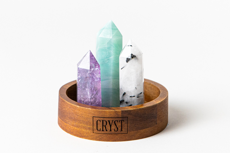 Gemini Crystal Trio - Caribbean Calcite, Tourmaline Quartz + Amethyst
