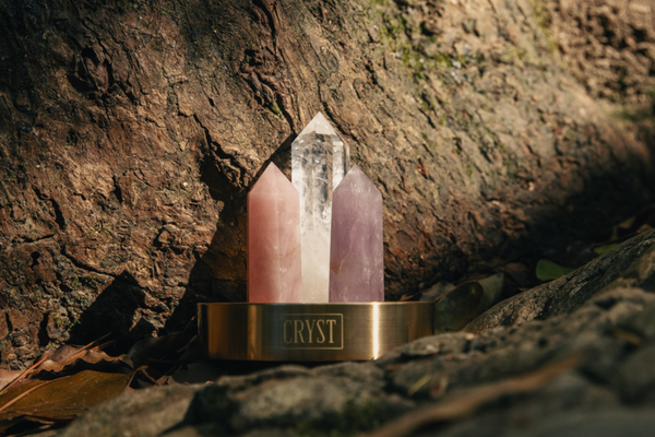 Relaxation Trio crystal set includes Rose Quartz, Amethyst and Clear Quartz to calm the mind and open your heart. Cryst Collective energy-charged crystals Australia.