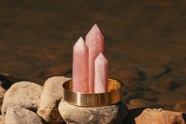 Rose Quartz Crystal Trio. Cryst Collective energy-charged crystals Australia.