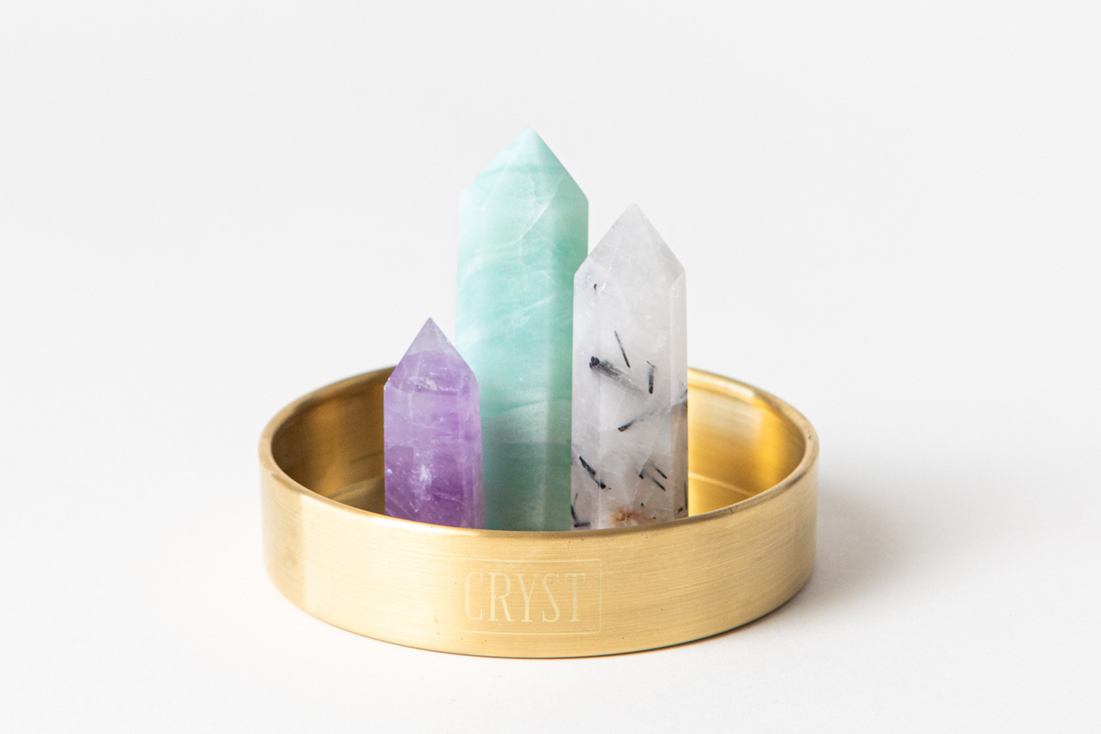 Gemini Crystal Trio: Caribbean Calcite, Tourmaline Quartz and