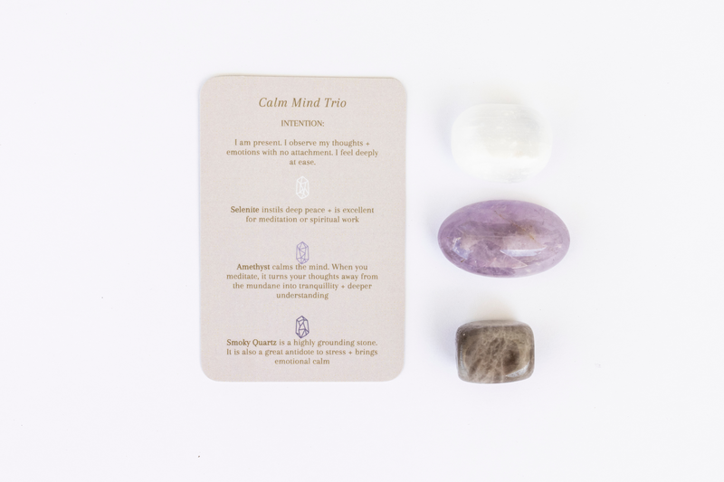 Calm Mind Crystal Tumbles - Selenite, Smoky Quartz + Amethyst