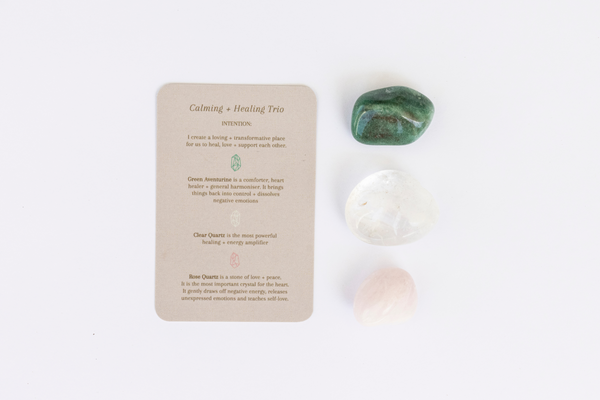 Calming and Healing Crystal Tumbles - Green Aventurine, Rose Quartz + Clear Quartz