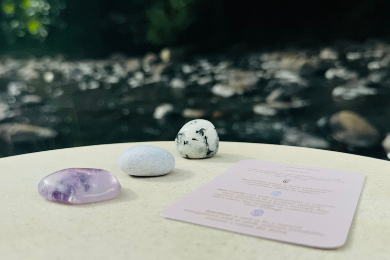 Cancer Crystal Trio Tumbles - Amethyst, Blue Calcite and Rainbow Moonstone