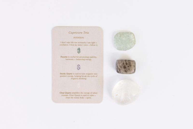 Capricorn Crystal Tumbles - Smoky Quartz, Green Fluorite + Clear Quartz