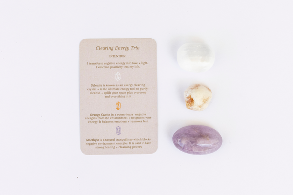Clearing Energy Crystal Tumbles - Orange Calcite, Selenite + Amethyst