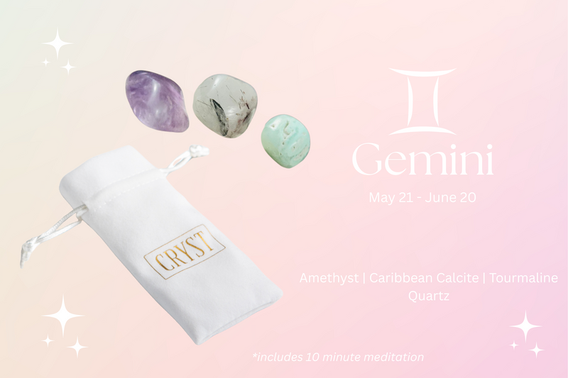 Gemini Crystal Tumbles - Caribbean Calcite, Tourmaline Quartz + Amethyst