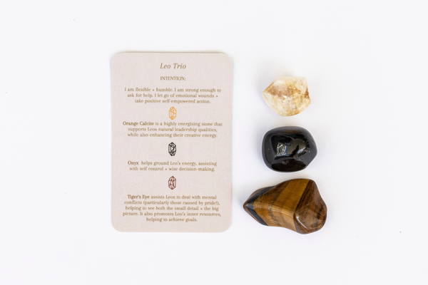 Leo Crystal Tumbles - Tiger's Eye, Orange Calcite + Onyx