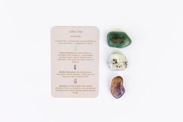 Libra Crystal Tumbles - Green Aventurine, Ametrine + Rainbow Moonstone