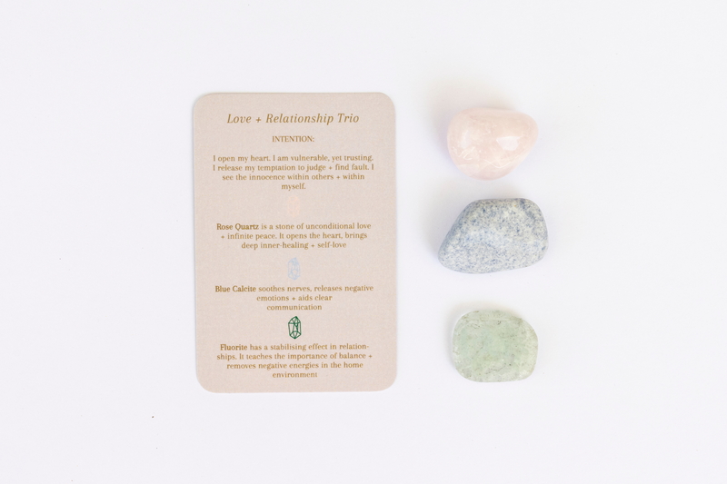 Love + Relationship Crystal Tumbles - Rose Quartz, Blue Calcite + Fluorite