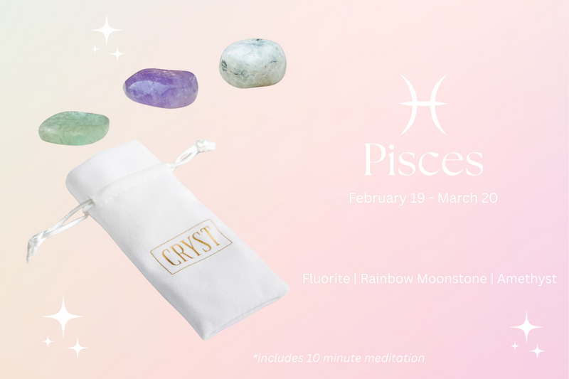 Pisces Crystal Tumbles - Rainbow Moonstone, Fluorite + Amethyst
