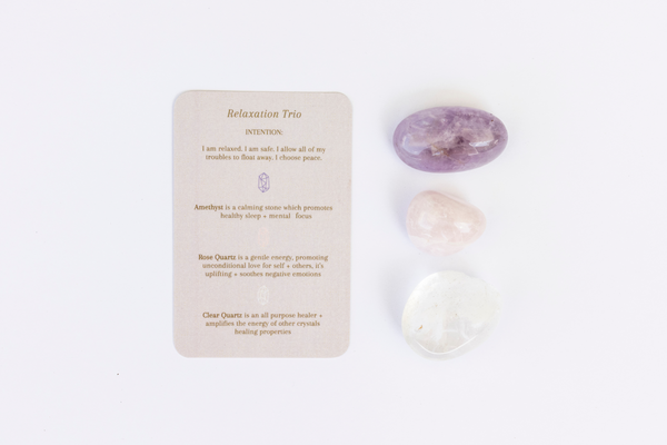 Relaxation Crystal Tumbles - Rose Quartz, Amethyst + Clear Quartz