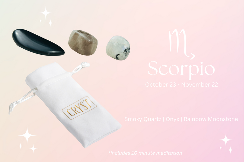 Scorpio Crystal Tumbles - Onyx, Smoky Quartz + Rainbow Moonstone
