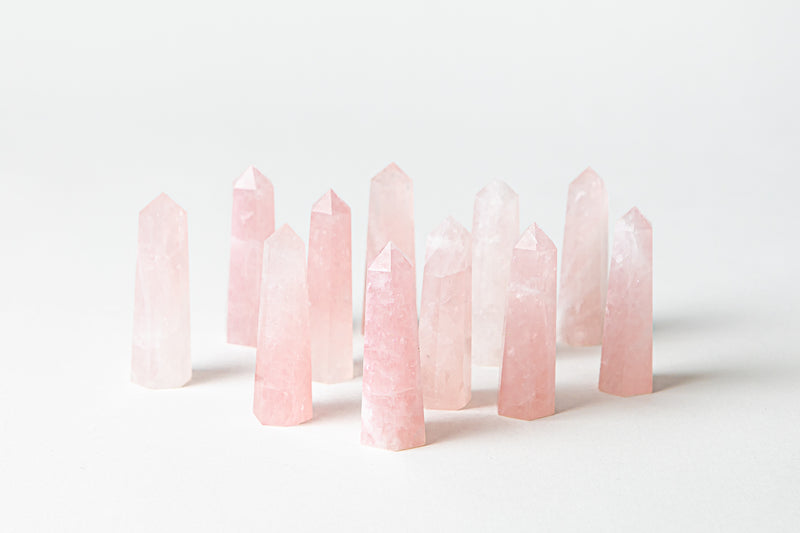 Rose Quartz pink authentic crystal points, a stone of love, peace and compassion. Buy crystals online at Cryst Collective and feel the benefits of having crystals in your space,