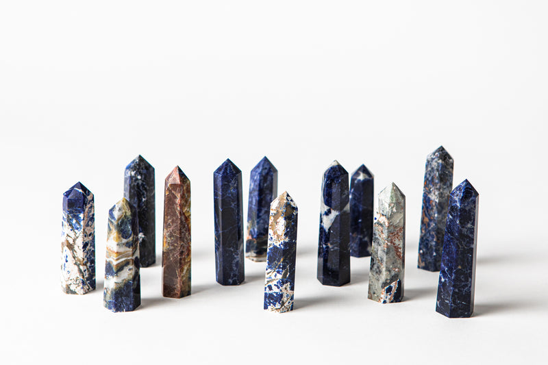 Sodalite authentic crystal points, CRYST Collective interior decor pieces Australia.