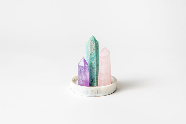Virgo trio zodiac crystal set includes Amazonite, Rose Quartz and Amethyst to balance and support the Virgo star sign. Buy crystals online at Cryst Collective and feel the benefits of having crystals in your space. .